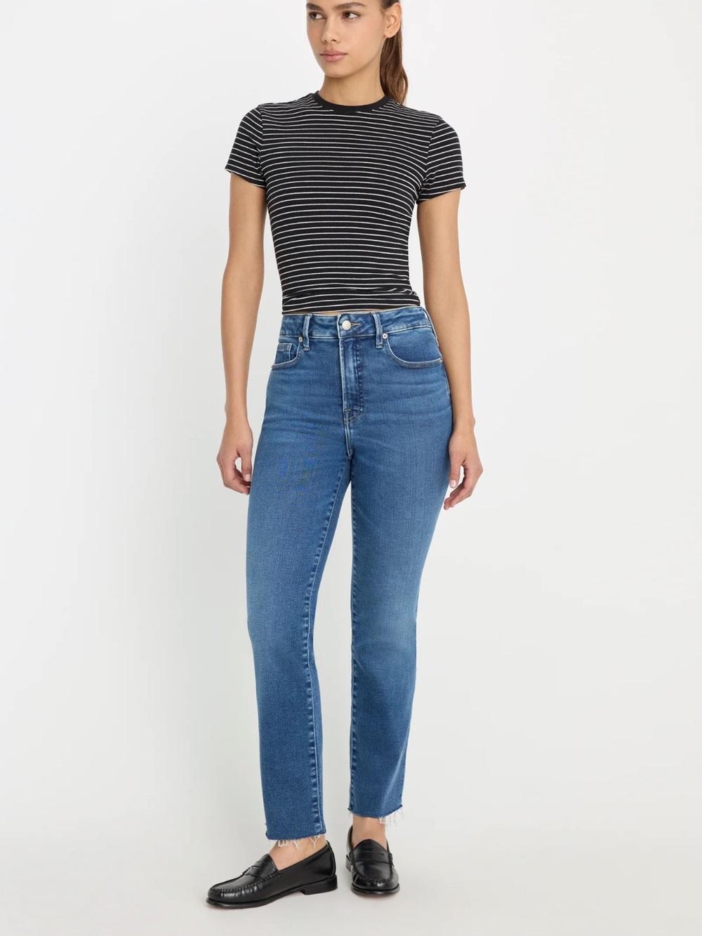Good American High-Rise Straight Jeans in Medium Blue Wash size 14